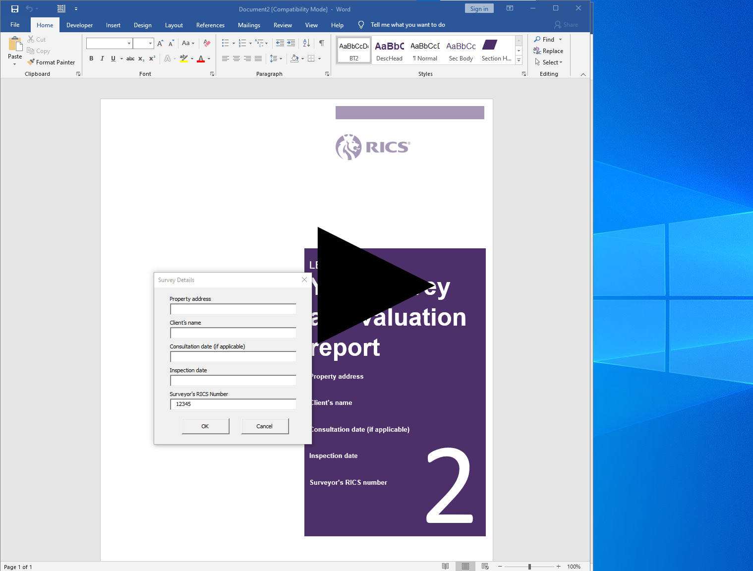 link to the video for using the Home Survey templates